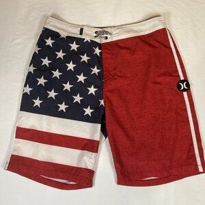 Hurley USA Flag Board Shorts Shorts Men's 32 Red Polyester